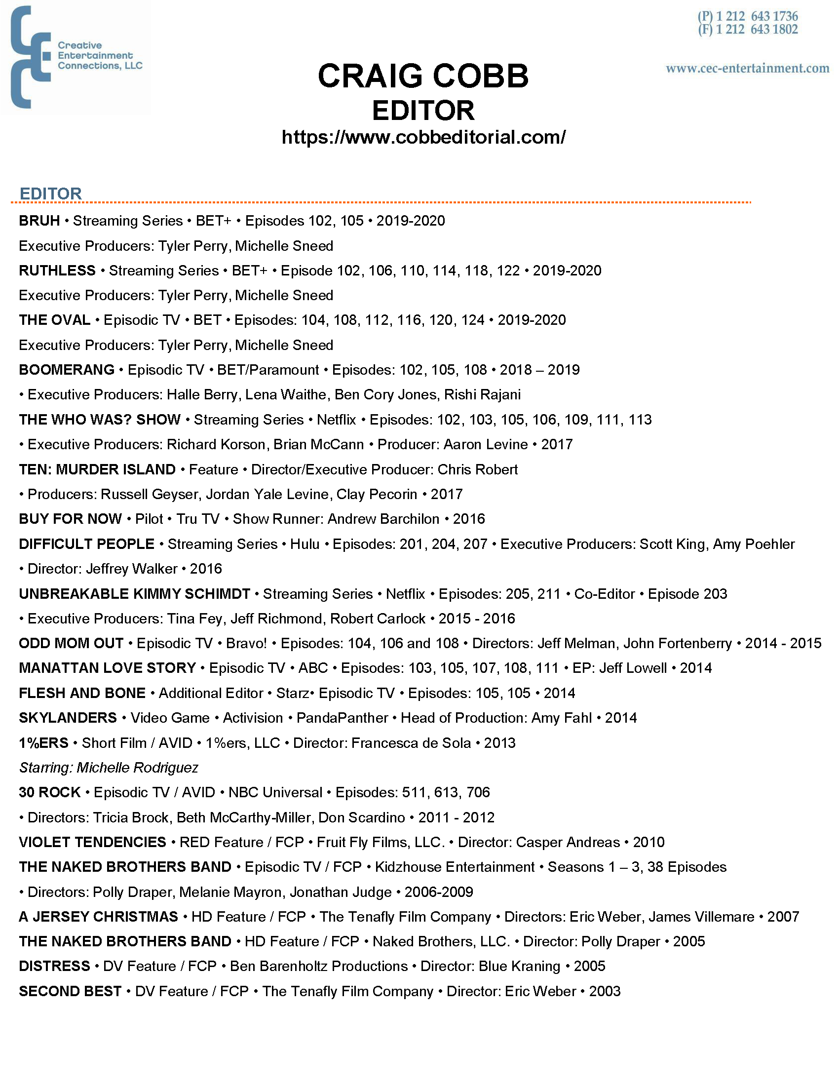 Craig Cobb Resume Page 1